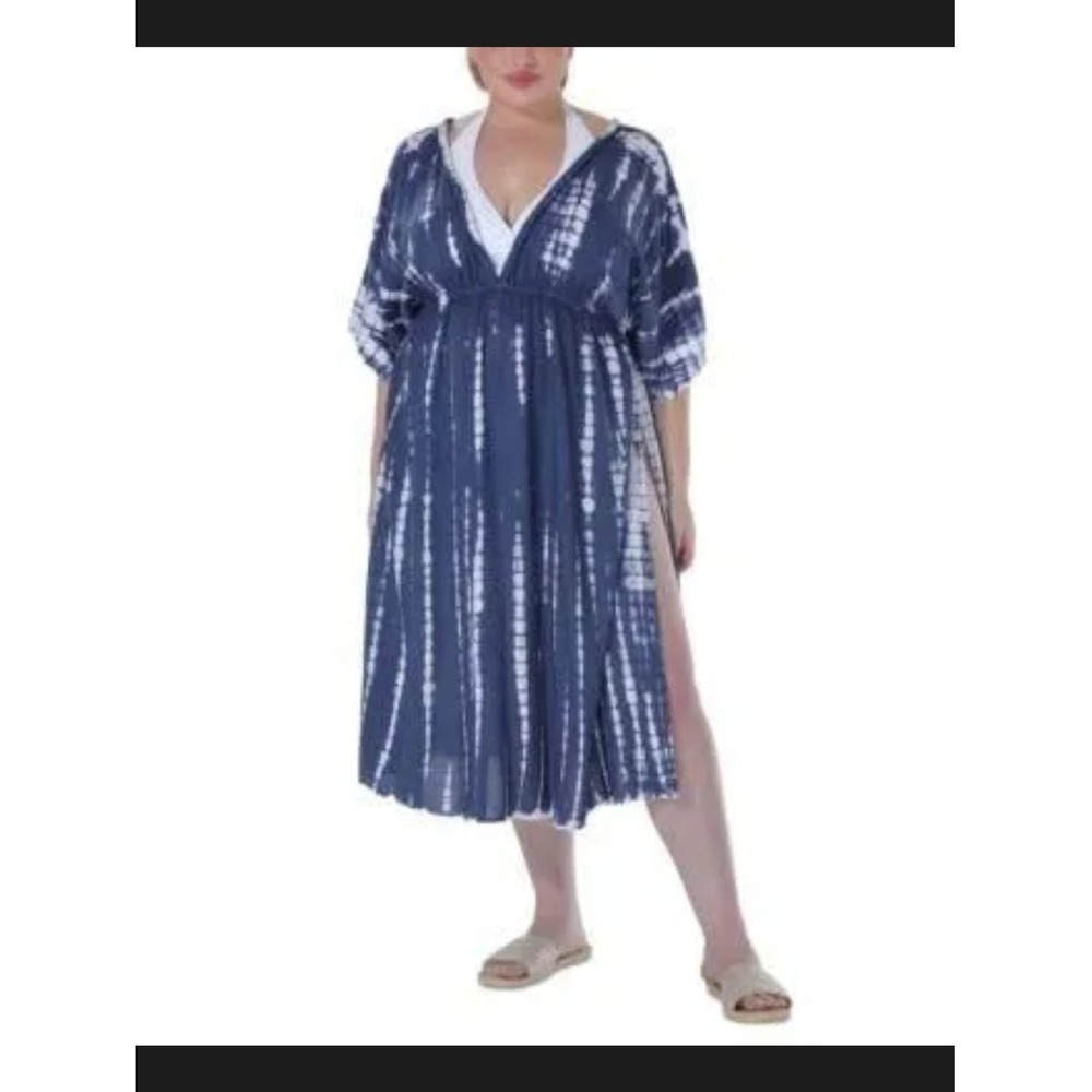 NWT Raviya Plus Size Navy Tie Dye Midi Swim Cover-Up - 2x‎